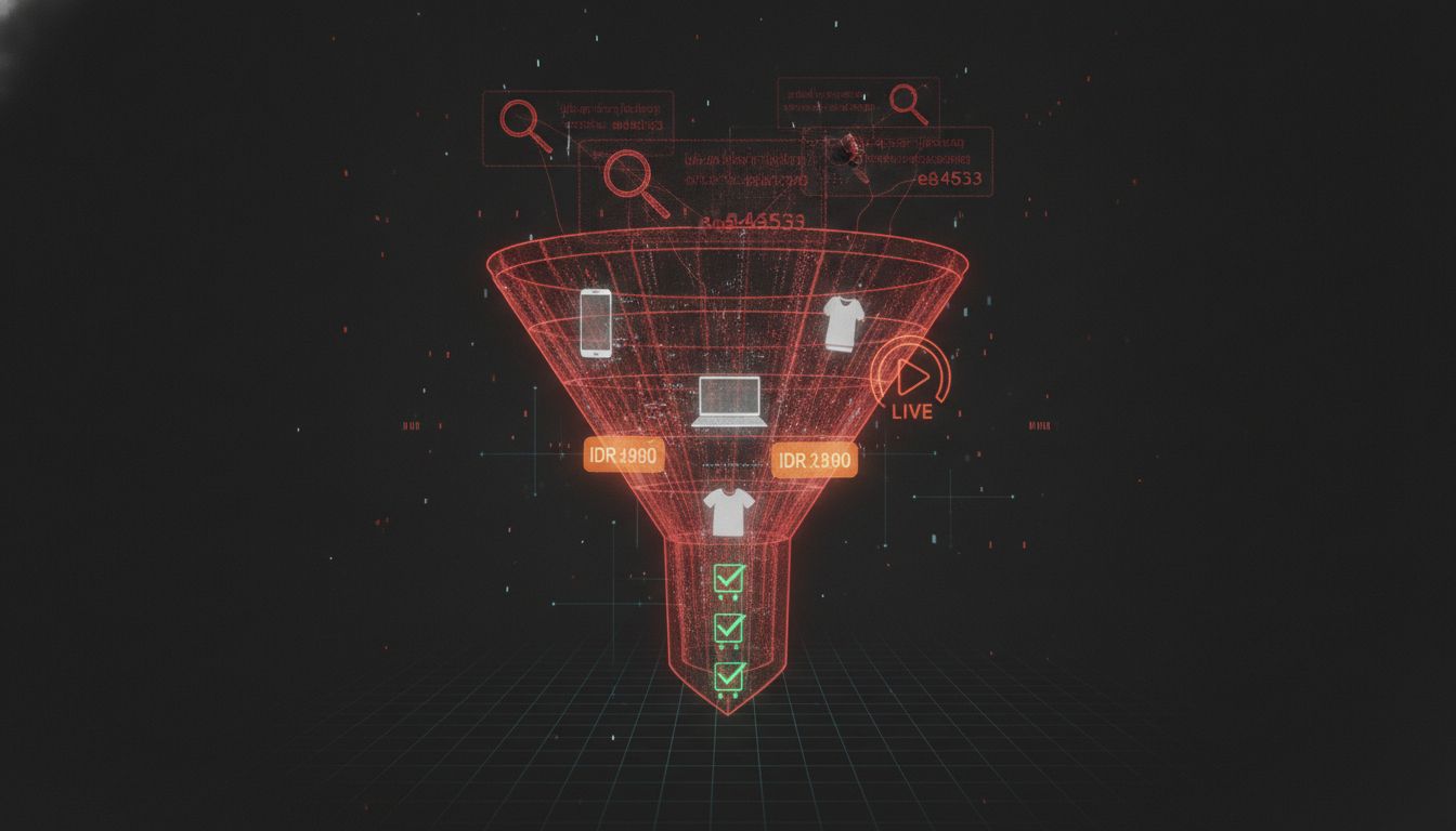 Infografis AI Search Funnel Harbolnas 2026 untuk strategi GEO e-commerce Indonesia