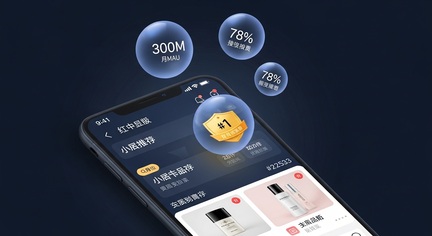 Xiaohongshu search results mockup showing Hashmeta client ranking #1 for Malaysia beauty keywords