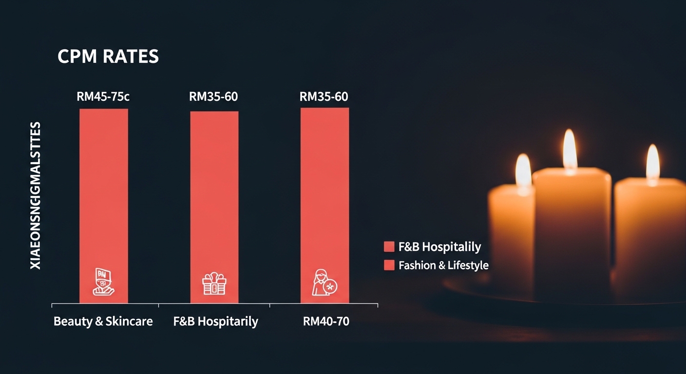 XHS CPM comparison chart showing beauty, F&B, and fashion industry benchmark rates in Malaysia