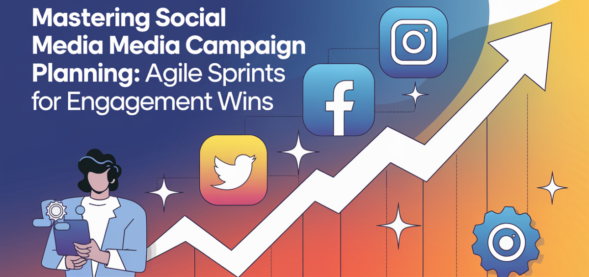 Blog banner titled 'Mastering Social Media Campaign Planning: Agile Sprints for Engagement Wins' with dynamic graphics and vibrant colors.