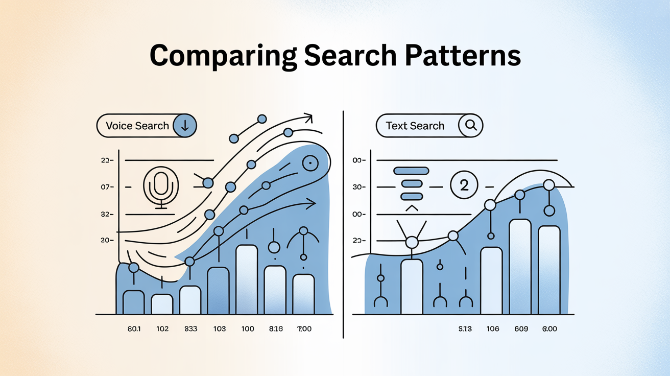 comparison chart showing differences between voice search and text search patterns with visual data points