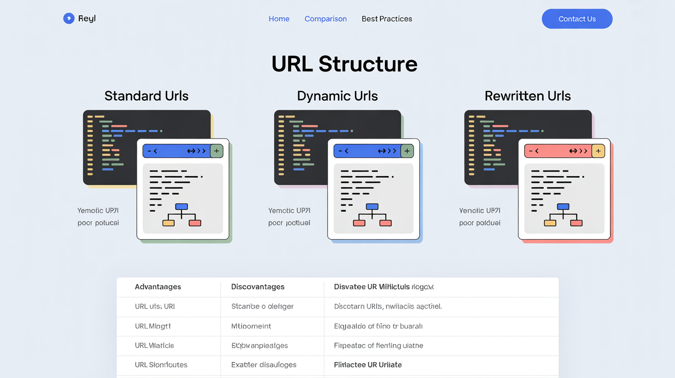 comparison diagram showing the three URL structure options with visual examples of each type
