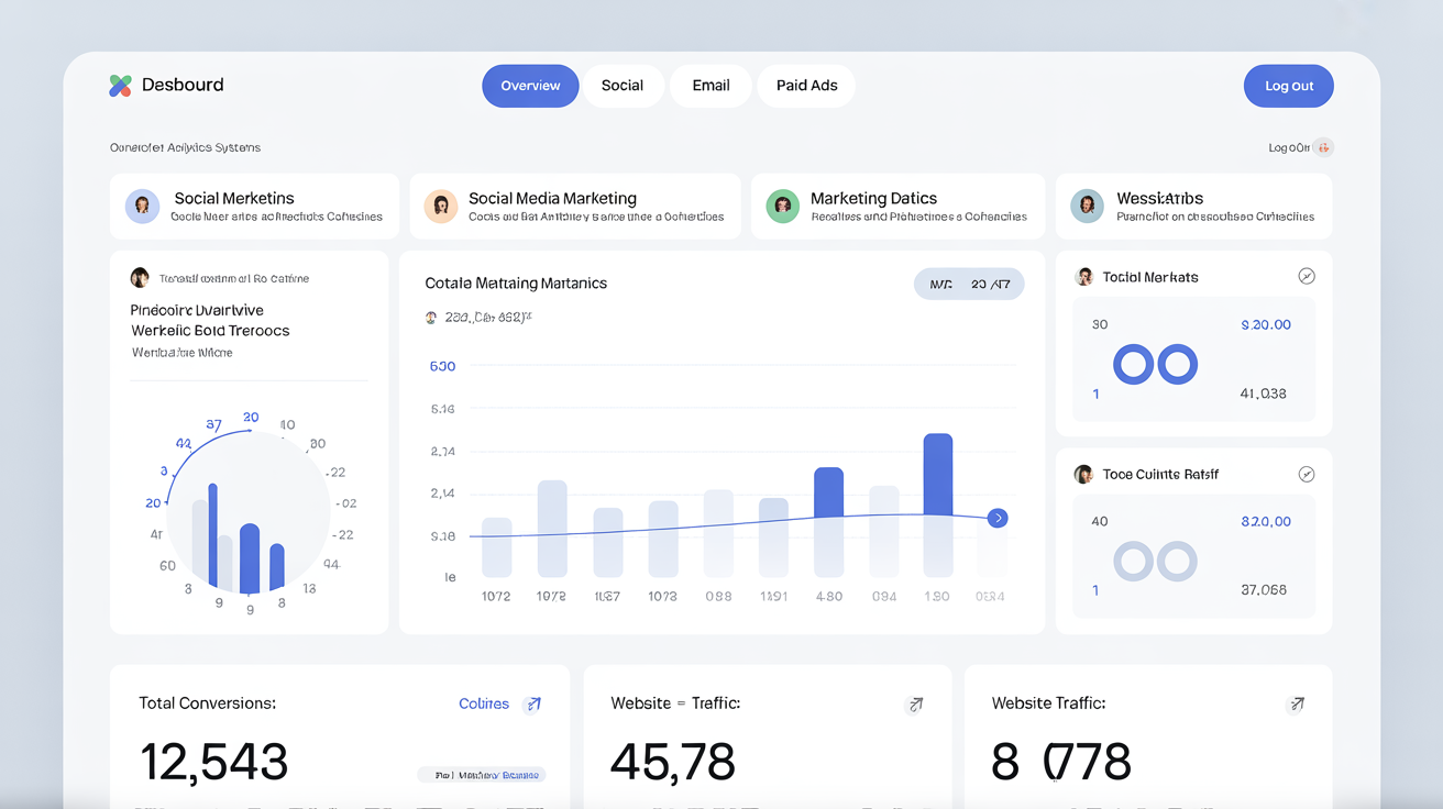 Connected analytics systems showing integration between social media marketing data and other marketing channels with unified dashboard