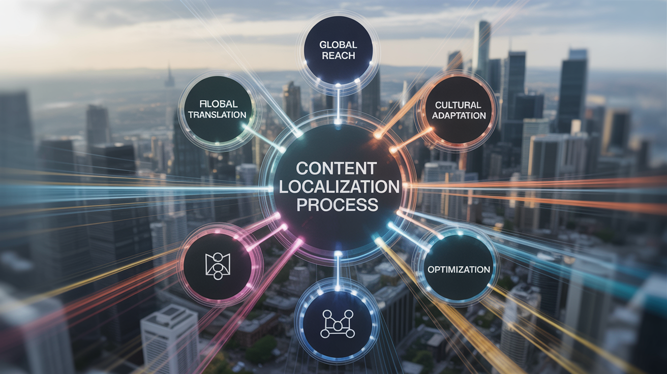 content localization process showing translation, cultural adaptation, and optimization workflows