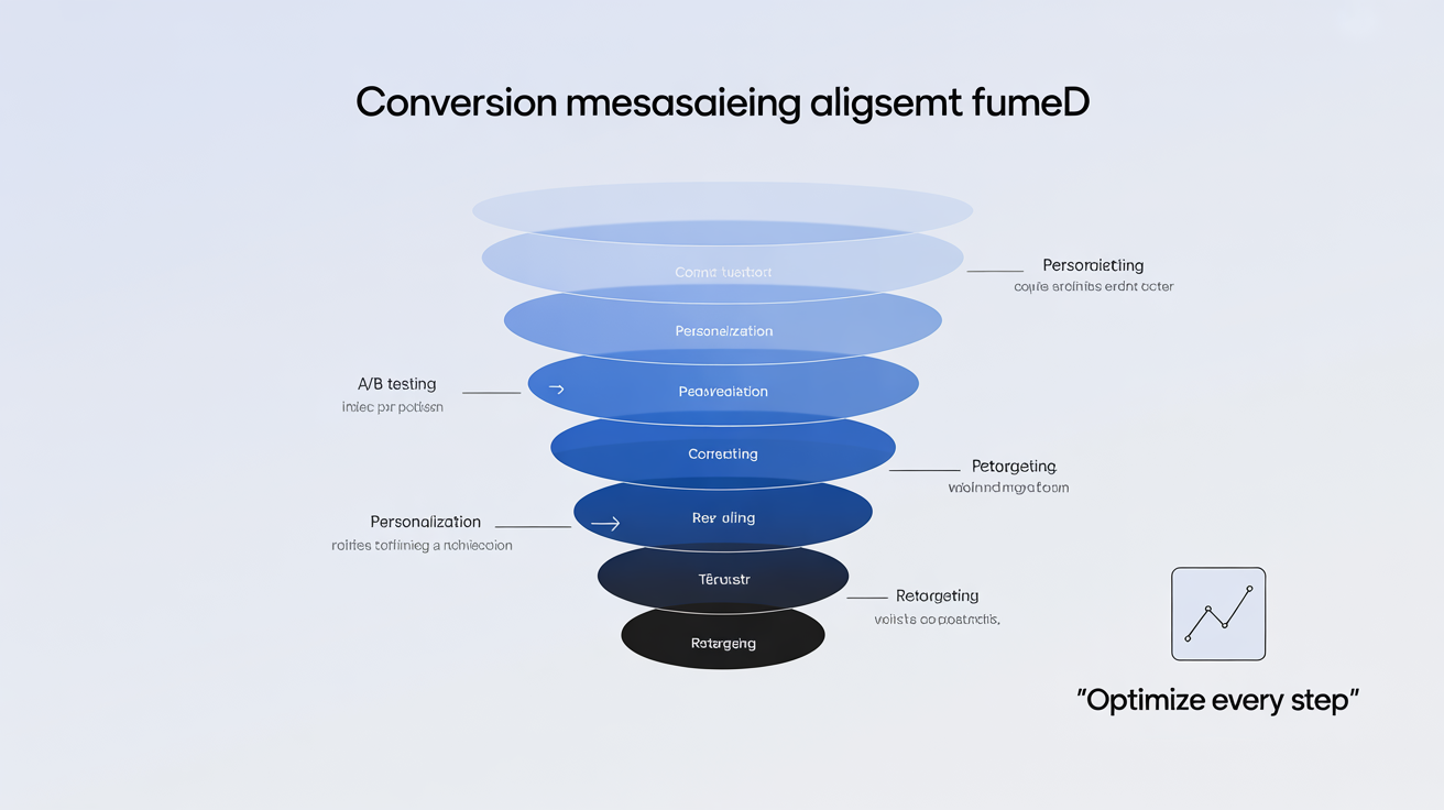 Conversion funnel diagram showing consistent messaging alignment across each stage with annotations highlighting key optimization points