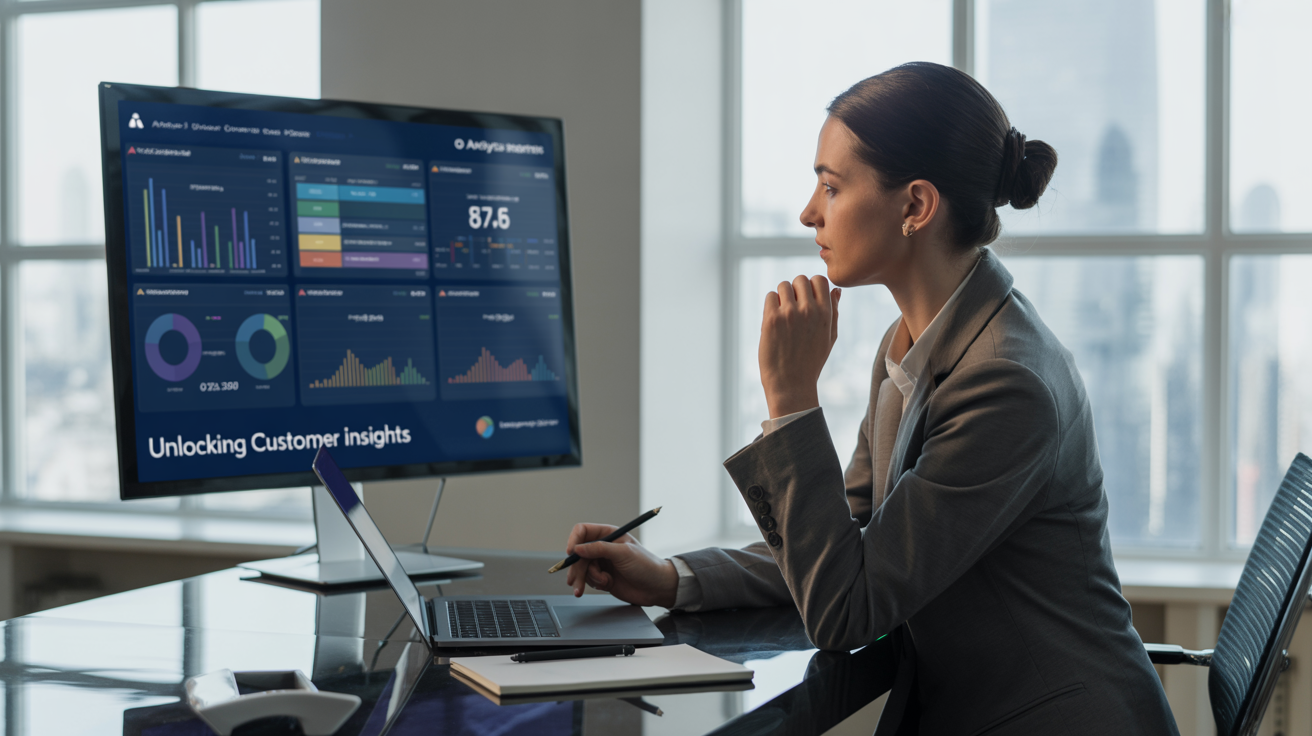 Marketing professional analyzing audience segments on computer with charts showing different audience behaviors