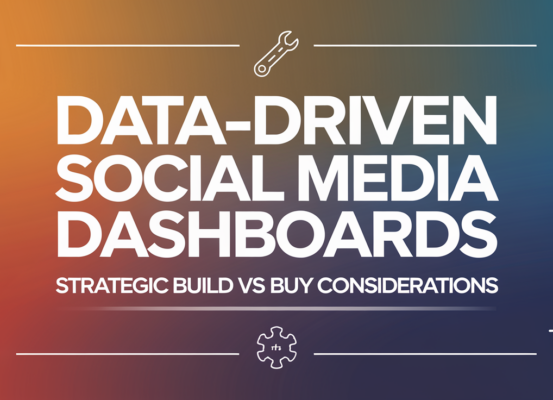 Banner titled 'Data-Driven Social Media Dashboards: Strategic Build vs Buy Considerations' with a sleek, modern design.