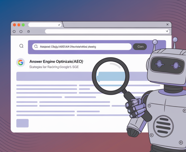 Banner with 'Answer Engine Optimization (AEO): Strategies for Ranking in Google's SGE' title.