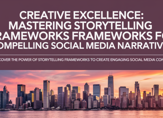 Banner with 'Creative Excellence: Mastering Storytelling Frameworks' title, vibrant design