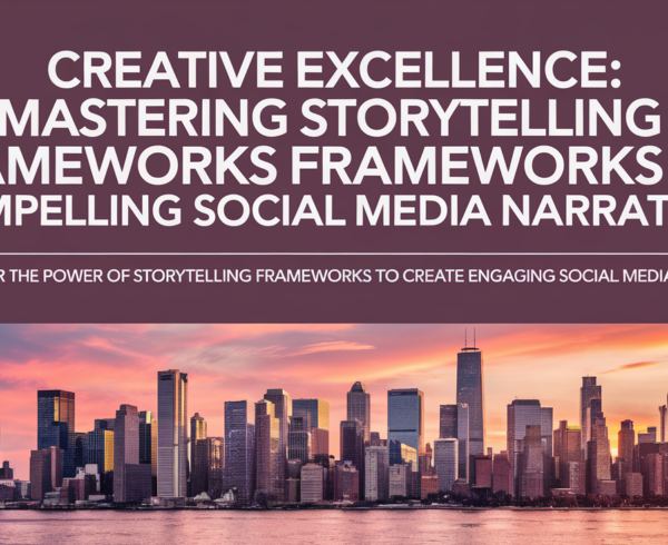 Banner with 'Creative Excellence: Mastering Storytelling Frameworks' title, vibrant design