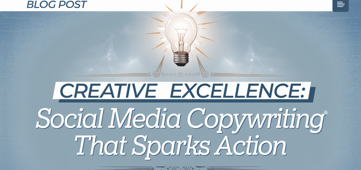 Banner with 'Creative Excellence: Social Media Copywriting that Sparks Action' in bold, dynamic style.