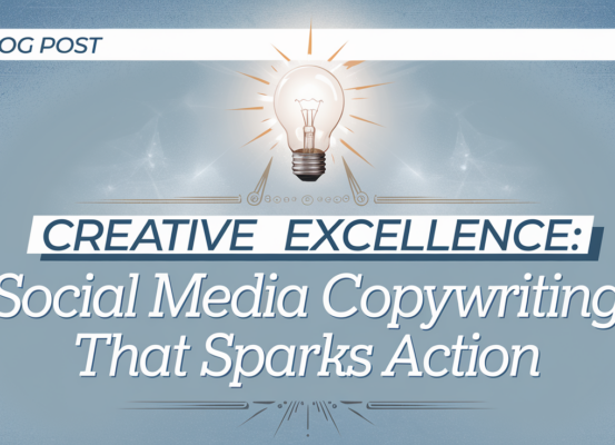Banner with 'Creative Excellence: Social Media Copywriting that Sparks Action' in bold, dynamic style.