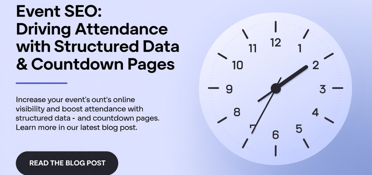 Banner with 'Event SEO: Driving Attendance with Structured Data & Countdown Pages' title