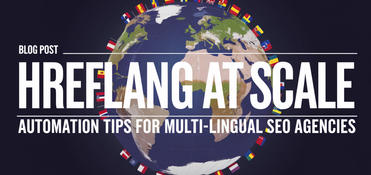 Banner with 'Hreflang at Scale: Automation Tips for Multi-Lingual SEO Agencies' title in bold.