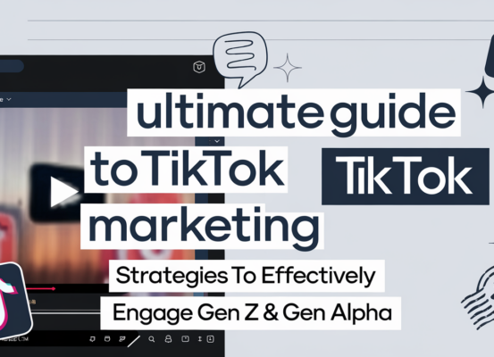 Banner with text 'The Ultimate Guide to TikTok Marketing' featuring dynamic digital elements.
