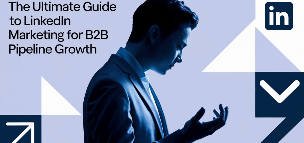 Banner with 'The Ultimate Guide to LinkedIn Marketing for B2B Pipeline Growth' text, professional theme