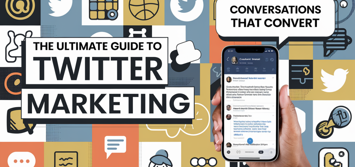Banner with title 'The Ultimate Guide to X (Twitter) Marketing: Conversations that Convert' in bold font