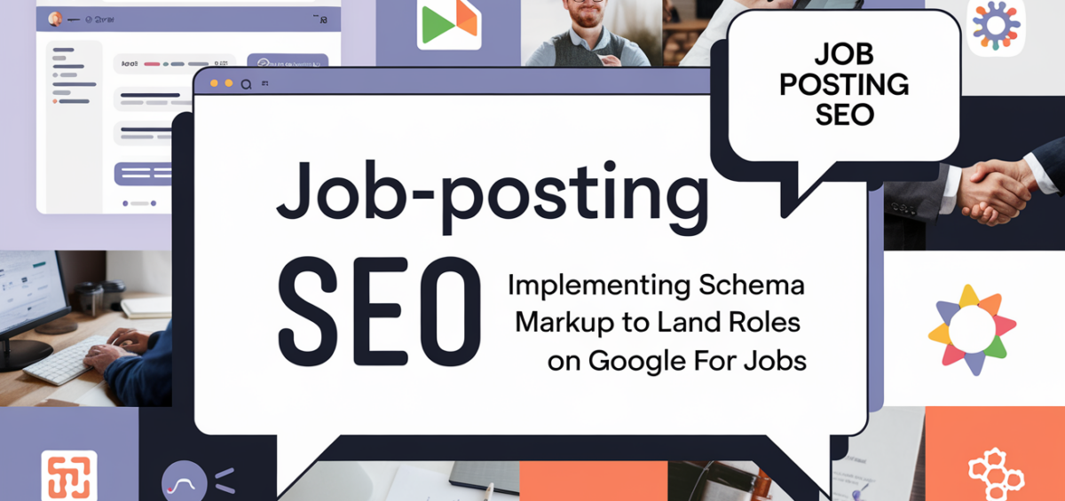 Blog banner: Job-Posting SEO title with schema markup symbols, digital style
