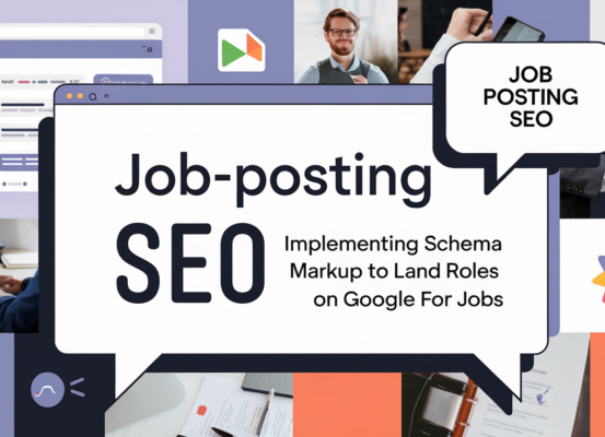 Blog banner: Job-Posting SEO title with schema markup symbols, digital style