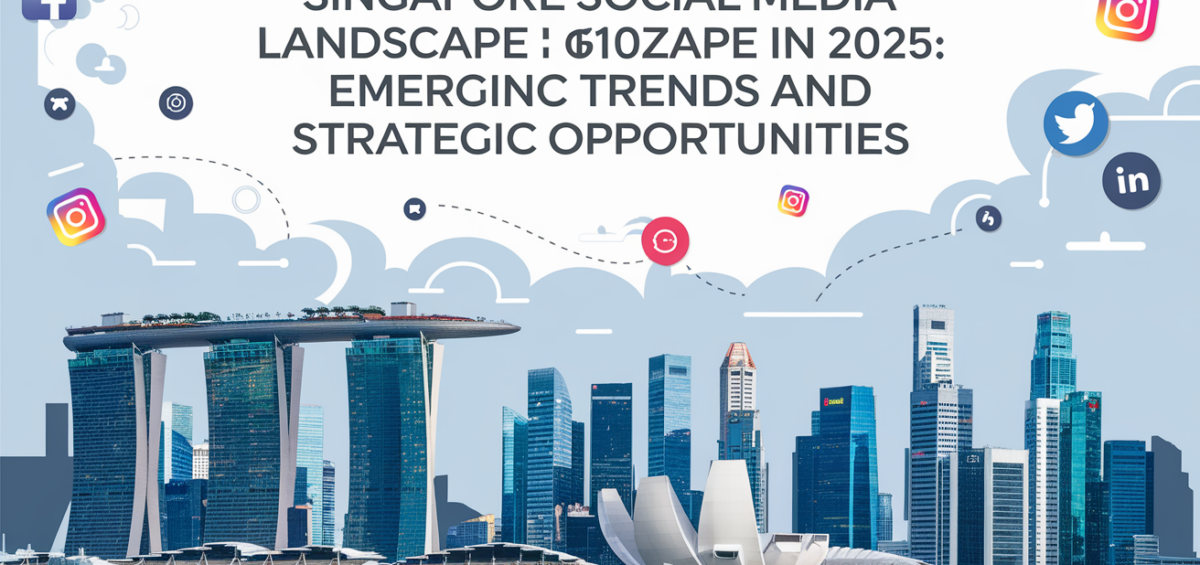Blog banner: 'Singapore Social Media Landscape 2025' with futuristic city skyline