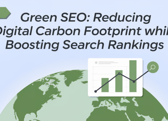 Blog banner with 'Green SEO' title, eco-friendly theme, digital elements.