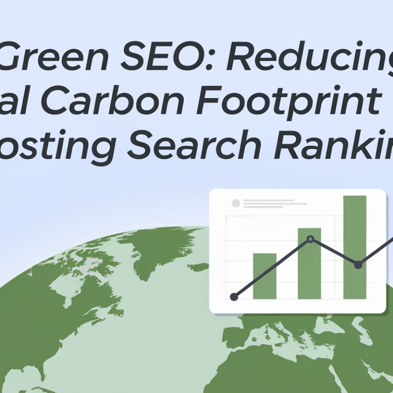 Blog banner with 'Green SEO' title, eco-friendly theme, digital elements.