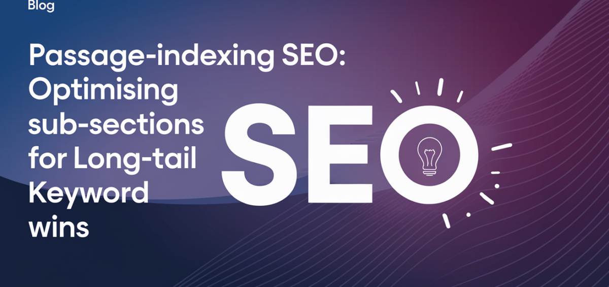 Blog banner with 'Passage-Indexing SEO' title, highlighting SEO strategy theme.