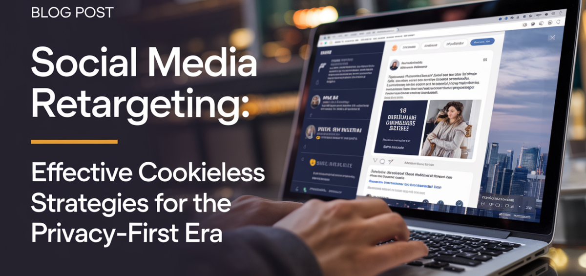 Blog banner with 'Social Media Retargeting: Effective Cookieless Strategies for the Privacy-First Era' title