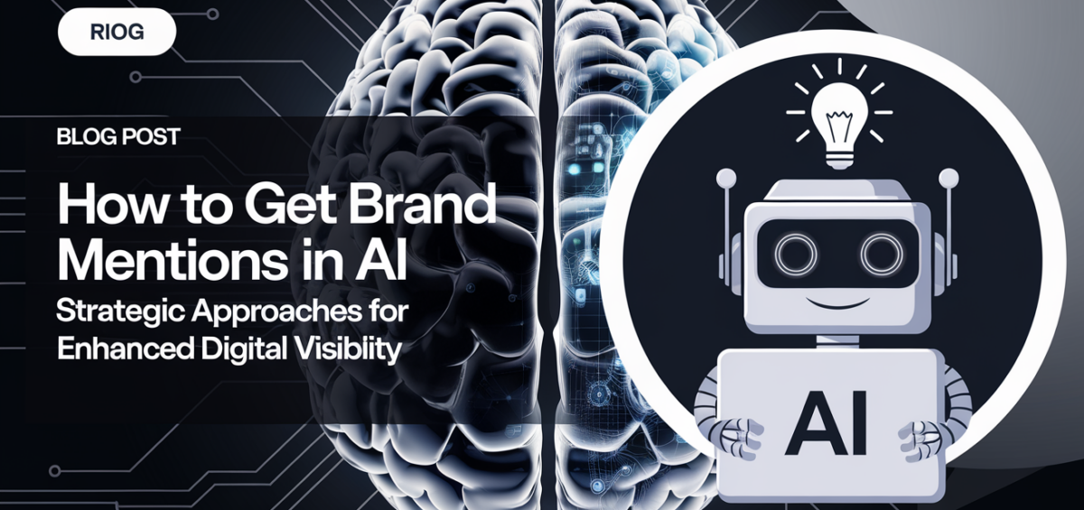 Blog banner with title 'How to Get Brand Mentions in AI' over a digital network design