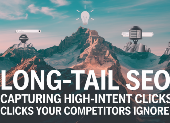 Blog banner with title 'Long-Tail SEO: Capturing High-Intent Clicks Your Competitors Ignore' in bold text.