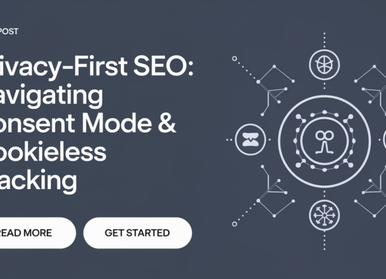 Banner with 'Privacy-First SEO' title, digital lock icon, and abstract tech background.