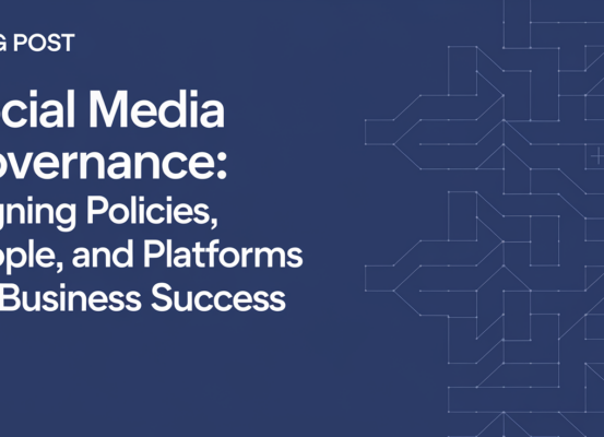 Banner with 'Social Media Governance' title, depicting aligned policies, people, and platforms.