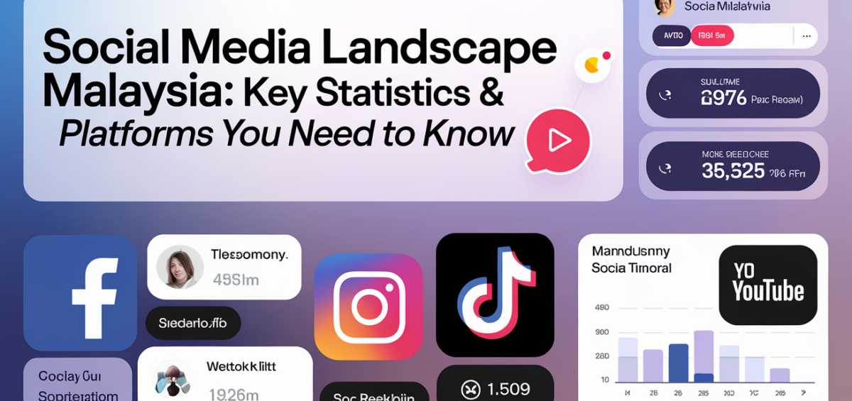 Banner with 'Social Media Landscape Malaysia: Key Statistics & Platforms You Need to Know' title on vibrant digital-themed background.