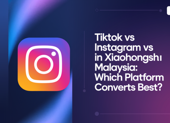 Banner with 'TikTok vs Instagram vs Xiaohongshu in Malaysia' title, colorful social media icons.