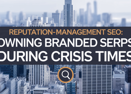 Blog banner titled 'Reputation-Management SEO: Owning Branded SERPs During Crisis Times' with a professional, digital theme.