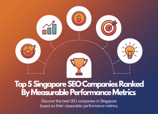 Banner reads 'Top 5 Singapore SEO Companies Ranked by Measurable Performance Metrics' in bold text.