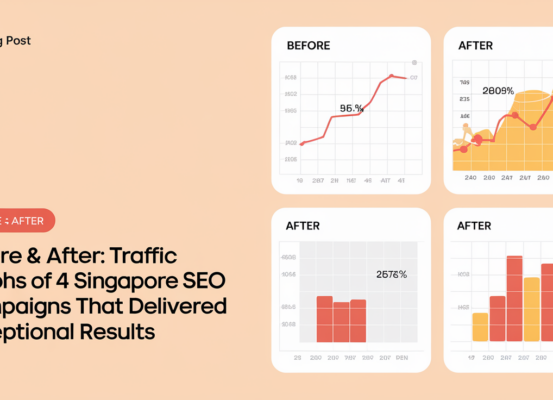 Banner titled 'Before & After: Traffic Graphs of 4 Singapore SEO Campaigns'