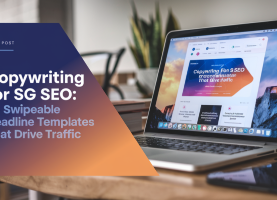 Banner with 'Copywriting for SG SEO: 20 Swipeable Headline Templates That Drive Traffic' text