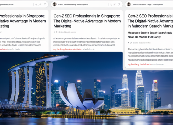 Banner with 'Gen-Z SEO Professionals in Singapore' title, youthful digital theme