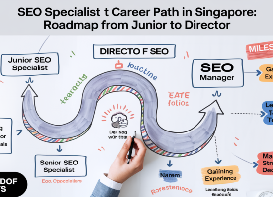 Banner with 'SEO Specialist Career Path in Singapore: Roadmap from Junior to Director' in bold text.