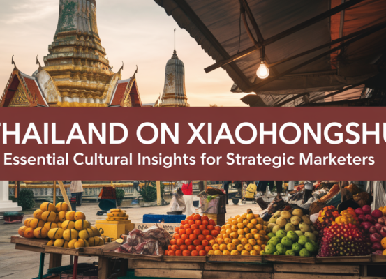 Banner with 'Thailand on Xiaohongshu' title, vibrant Thai cultural motifs