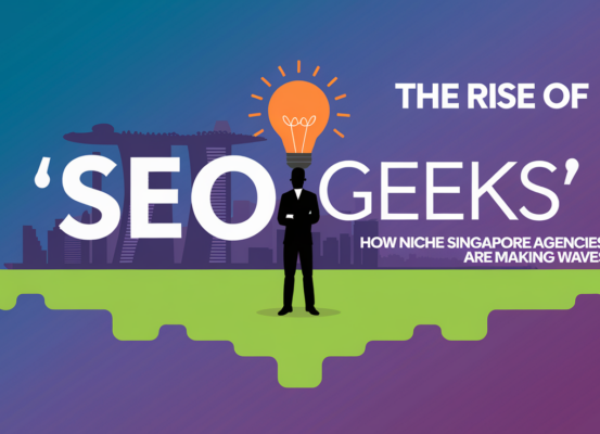 Banner with 'The Rise of SEO Geeks' title, digital marketing theme