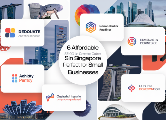 Banner with title '6 Affordable SEO Agencies in Singapore Perfect for Small Businesses' in modern font.