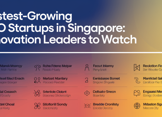 Banner with title 'Fastest-Growing SEO Startups in Singapore: Innovation Leaders to Watch' on a tech-themed background.