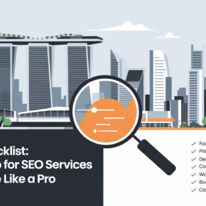 Banner with 'Vendor Checklist: How to Shop for SEO Services in Singapore Like a Pro' title.