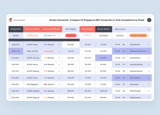 Banner with 'Vendor Scorecard: Compare 25 Singapore SEO Companies' in bold text