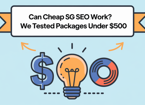 Blog banner: 'Can Cheap SG SEO Work?' with a $500 budget theme