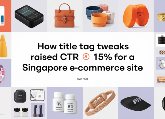 Blog banner with title 'How Title Tag Tweaks Raised CTR 15% for a Singapore E-Commerce Site'