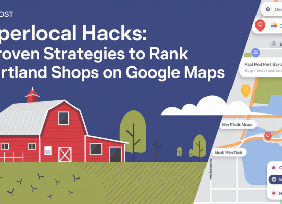 Blog banner with title 'Hyperlocal Hacks: 7 Strategies to Rank Heartland Shops on Google Maps'
