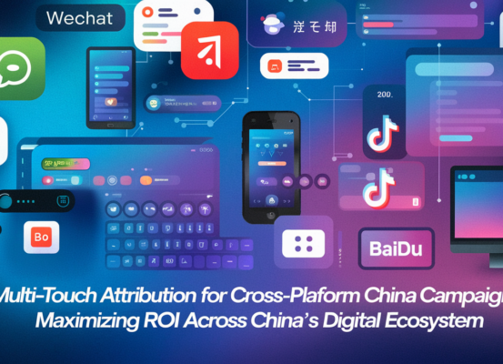 Blog banner with title 'Multi-Touch Attribution for Cross-Platform China Campaigns' over digital-themed backdrop